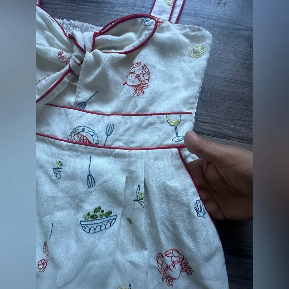 Caroline Constas Embroidered Linen Romper - Mediterranean Food Print - Size M. - Picture 13 of 17